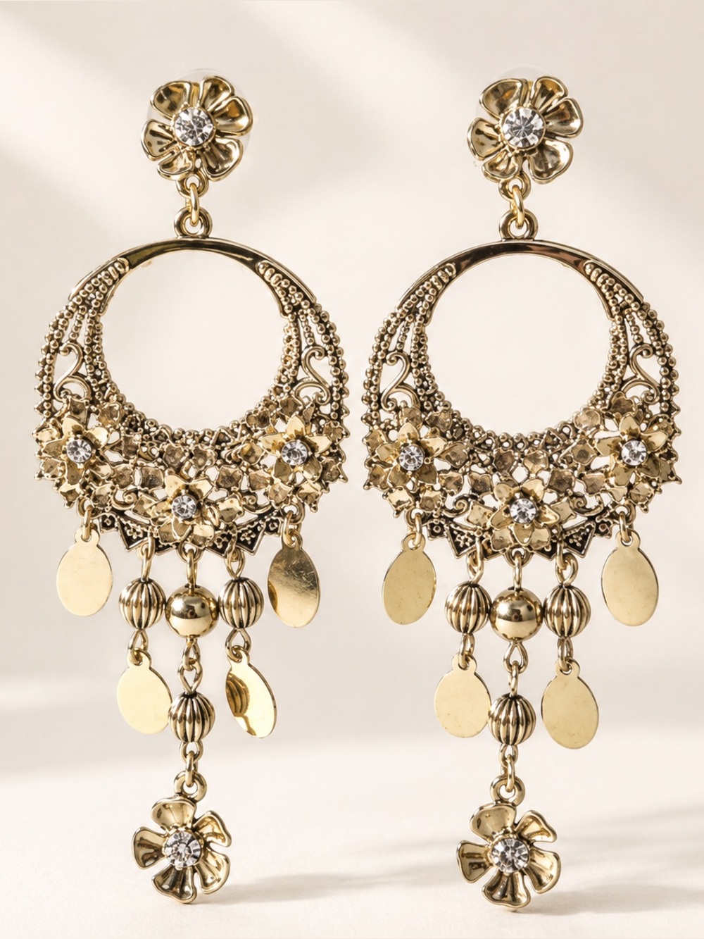 Vintage Gold Crystal Chandelier Earrings Statement